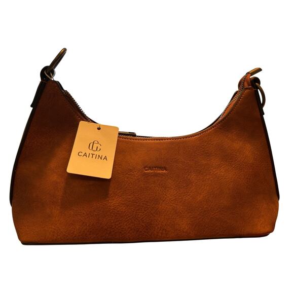 Caitina Brown Faux Leather Shoulder Bag Vintage Style Vegan Crossbody Purs - Picture 2 of 8